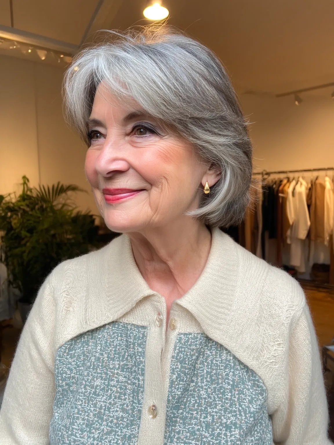 Layered Chin-Length Silver Frost Bob for Round Faces